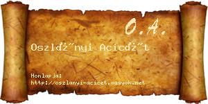 Oszlányi Acicét névjegykártya
